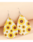 Fashion White Sunflower Litchi Print Water Drop Pu Leather Sunflower Flower Butterfly Earrings