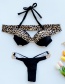 Fashion Black Leopard Print Strap Stitching Metal Ring Split Swimsuit
