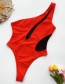 Fashion Red Mesh One-shoulder Stitched Open One-piece Swimsuit