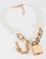 Fashion Golden Geometric Crystal Pearl Multi-layer Necklace