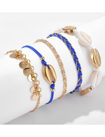 Fashion Royal Blue Shell Braided Disc Alloy Anklet Set