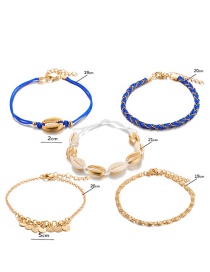 Fashion Royal Blue Shell Braided Disc Alloy Anklet Set