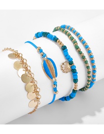 Fashion Royal Blue Rope Braided Rice Bead Disc Shell Scallop Anklet Set
