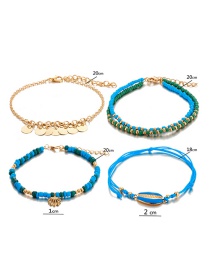 Fashion Royal Blue Rope Braided Rice Bead Disc Shell Scallop Anklet Set