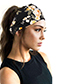 Fashion Leather Powder Button Flower Headband Elastic Wide-brimmed Hair Band