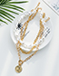 Fashion Golden Alloy Pearl Portrait Multi-layer Necklace