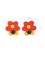 Fashion Blue Studded Acrylic Two Flowers Contrast Color Earrings