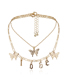 Fashion Golden Alphabet Butterfly Tassel Alloy Multi-layer Necklace