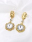 Fashion Golden Watch Portrait Diamond Cutout Flower Earrings