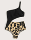 Fashion Black Leopard Print Stitching Contrast Color One-shoulder Swimsuit