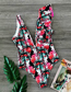 Fashion Dead Leaves Red Flower Flamingo Irregular Ruffled Deep V-neck Printed One-piece Swimsuit
