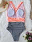 Fashion Leaf Pink Water Lily + Black Legs Printed Pleated Leaky Triangle One-piece Swimsuit