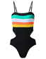 Fashion Black Sling-striped Contrast One-piece Swimsuit