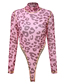 Fashion Khaki Leopard Leopard Long Sleeve Mesh Swimsuit