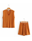 Fashion Brown Knitted V-neck Sleeveless Top Shorts Suit