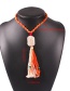 Fashion Khaki Natural Stone Woven Tassel Rope Necklace