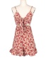 Fashion Red Floral Sling Bow Backless Bodysuit