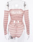 Fashion Pink One-line Collar Long Sleeve Contrast Color Jumpsuit