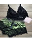 Fashion Dark Green Lace Transparent Stitching Bow Two-piece Home Pajamas
