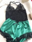 Fashion Green Lace Transparent Stitching Bow Two-piece Home Pajamas