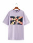 Fashion Purple Floral Print Crew Neck Loose Short Sleeve T-shirt