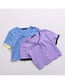Fashion Blue Spliced ??contrast Color Cardigan Fake Two Short-sleeved T-shirts