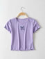 Fashion Deep Purple Butterfly Print Fungus Pullover Short Sleeve T-shirt
