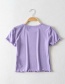 Fashion Deep Purple Short-sleeve Slim T-shirt With Small Neckline And Wood Ears