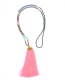 Fashion Pink Tassel Crystal Hand-beaded Woven Rice Bead Necklace