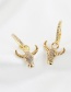 Fashion Golden Copper Inlay Zircon Bull Head Stud Earrings