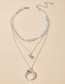 Fashion Silver Multi-layer Necklace With Horns And Fish Bones And Diamond Alloy