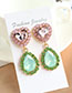 Fashion Pink + Green Love Drop Earrings With Alloy Diamonds