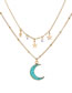 Fashion Blue Chain Moon Little Star Resin Double Necklace