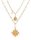 Fashion Golden Cross Portrait Tag Natural Freshwater Pearl Multilayer Necklace