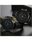 Fashion Brown With Blue Needle Calendar Slim Stainless Steel Men's Leather Watch