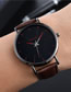 Fashion Brown Blue Needle Large Dial Stainless Steel Men's Belt Watch