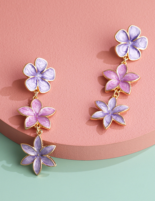 Fashion Purple Dropped Flower Alloy Contrast Earrings