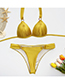 Fashion Yellow Flashing Split Swimsuit With Pleated Metal Ring