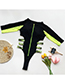 Fashion Dark Green Splicing Zipper Mesh Yarn Hollow Contrast One-piece Swimsuit