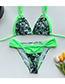 Fashion Green Leopard Stitching Contrast Color Bandage Knotted Split Swimsuit