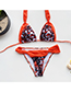 Fashion Orange Leopard Stitching Contrast Color Bandage Knotted Split Swimsuit