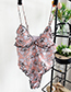 Fashion Pink Flower Print Ruffled One-piece Swimsuit