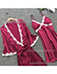 Fashion Red Bathrobe Lace-side Tether Straps Contrasting Multi-piece Pajamas