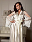 Fashion White Ice-like Silk Stitching Perspective Lace Sleeve Tether Strap Nightdress