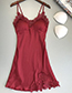 Fashion Red Lace Flower Stitching Suspender Nightdress