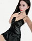 Fashion Black Lace Lace Bow Deep V-neck Transparent Pajamas