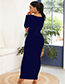 Fashion Blue Slim Round Neck Long-sleeved Dress
