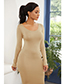 Fashion Khaki Slim Round Neck Long-sleeved Dress