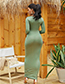 Fashion Green Slim Round Neck Long-sleeved Dress