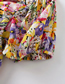 Fashion Colorful Floral Printed Pleated Slim V-neck Dress